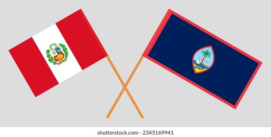 Crossed flags of Peru and Guam. Official colors. Correct proportion. Vector illustration
