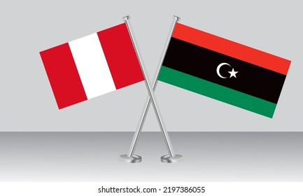 Crossed flags of Peru and Libya. Official colors. Correct proportion. Banner design