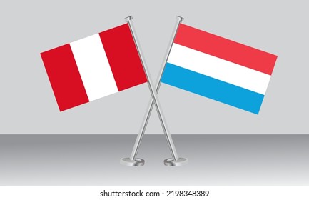 Crossed flags of Peru and Luxembourg. Official colors. Correct proportion. Banner design