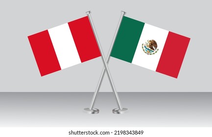 Banderas cruzadas de Perú y México. Colores oficiales. Proporción correcta. Diseño de pancartas
