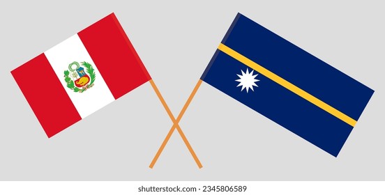 Crossed flags of Peru and Nauru. Official colors. Correct proportion. Vector illustration
