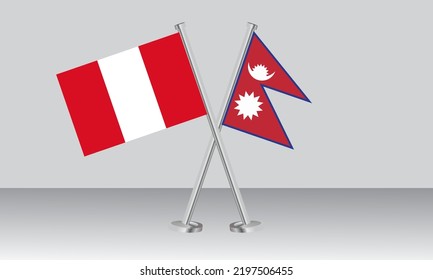 Banderas cruzadas de Perú y Nepal. Colores oficiales. Proporción correcta. Diseño de pancartas