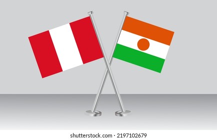 Crossed flags of Peru and Niger. Official colors. Correct proportion. Banner design