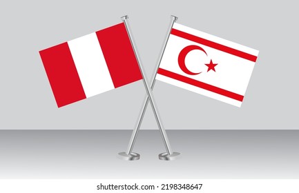 Banderas cruzadas de Perú y Chipre del Norte. Colores oficiales. Proporción correcta. Diseño de pancartas