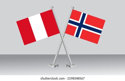 Crossed flags of Peru and Norway. Official colors. Correct proportion. Banner design