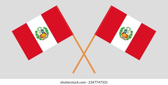 Crossed flags of Peru. Official colors. Correct proportion. Vector illustration
