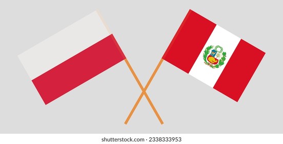Crossed flags of Peru and Poland. Official colors. Correct proportion. Vector illustration

