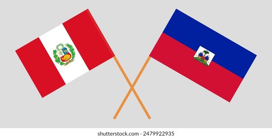 Crossed flags of Peru and Republic of Haiti. Official colors. Correct proportion. Vector illustration
