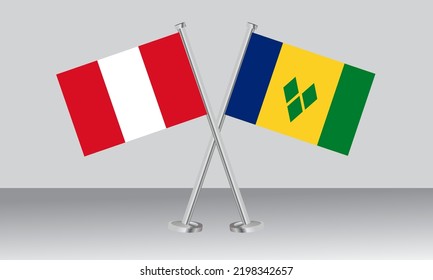 Crossed flags of Peru and Saint Vincent and the Grenadines. Official colors. Correct proportion. Banner design