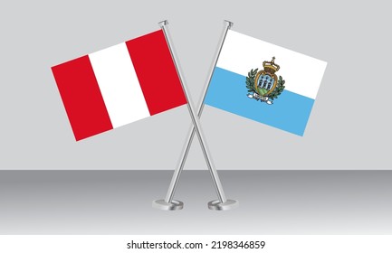 Crossed flags of Peru and San Marino. Official colors. Correct proportion. Banner design