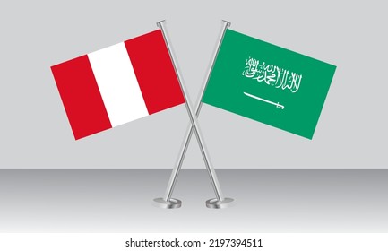 Crossed flags of Peru and Saudi Arabia. Official colors. Correct proportion. Banner design