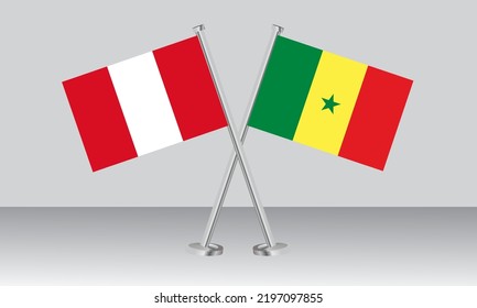 Gekreuzte Flaggen von Peru und Senegal. Offizielle Farben. Richtiger Anteil. Banner-Design
