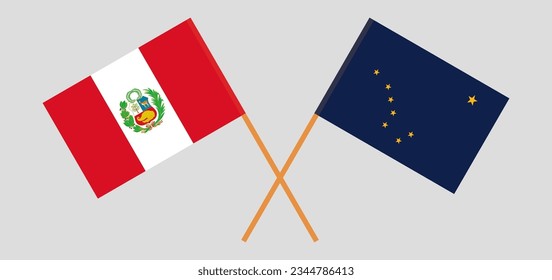 Crossed flags of Peru and the State of Alaska. Official colors. Correct proportion. Vector illustration
