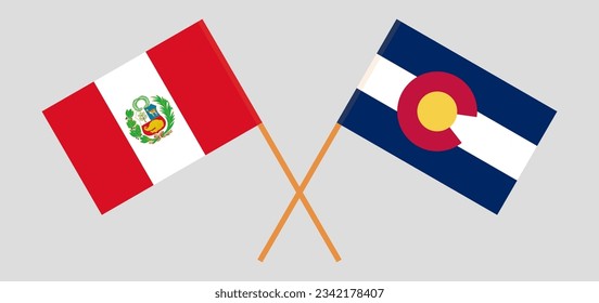 Crossed flags of Peru and The State of Colorado. Official colors. Correct proportion. Vector illustration
