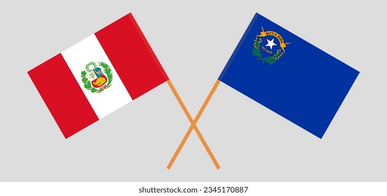 Crossed flags of Peru and The State of Nevada. Official colors. Correct proportion. Vector illustration
