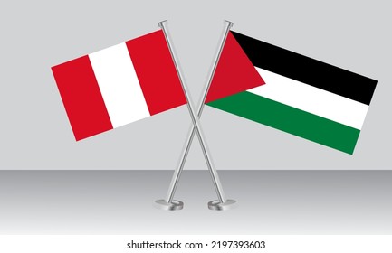 Crossed Flags Of Peru And State Of Palestine. Official Colors. Correct Proportion. Banner Design