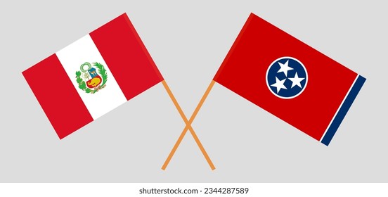 Crossed flags of Peru and The State of Tennessee. Official colors. Correct proportion. Vector illustration
