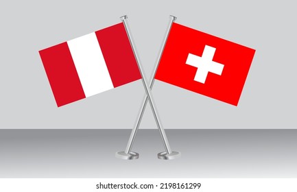 Crossed flags of Peru and Switzerland. Official colors. Correct proportion. Banner design