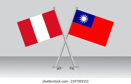 Crossed flags of Peru and Taiwan. Official colors. Correct proportion. Banner design