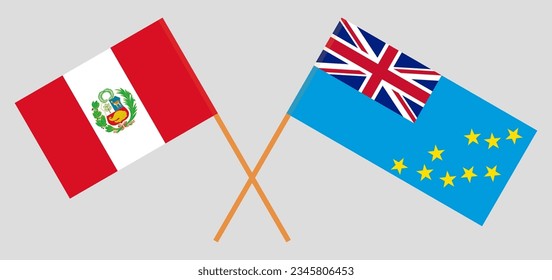 Crossed flags of Peru and Tuvalu. Official colors. Correct proportion. Vector illustration
