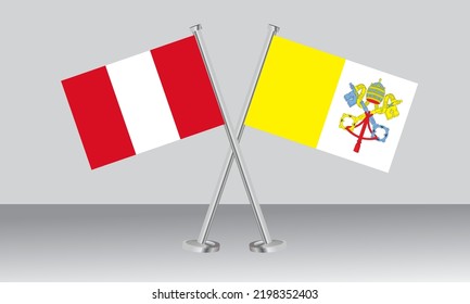 Crossed Flags Of Peru And Vatican City. Official Colors. Correct Proportion. Banner Design