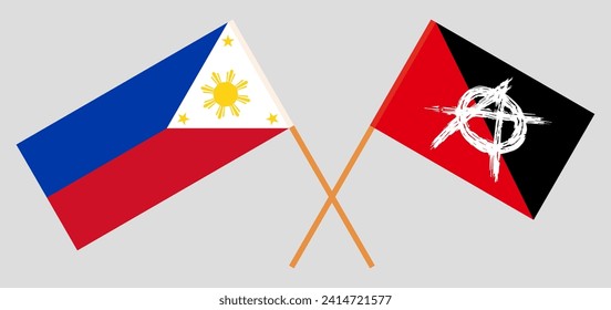 Crossed flags of the Philippines and anarchy. Official colors. Correct proportion. Vector illustration
