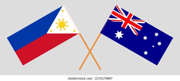 Crossed flags of the Philippines and Australia. Official colors. Correct proportion. Vector illustration
