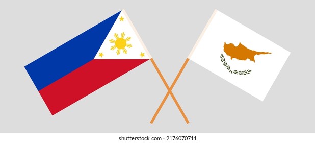 Crossed flags of the Philippines and Cyprus. Official colors. Correct proportion. Vector illustration

