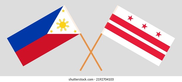 Banderas cruzadas de Filipinas y el Distrito de Columbia. Colores oficiales. Proporción correcta. Ilustración del vector
