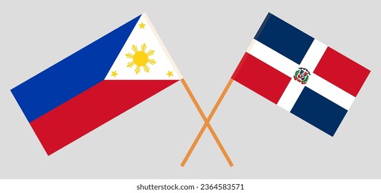 Crossed flags of the Philippines and Dominican Republic. Official colors. Correct proportion. Vector illustration
