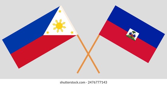 Crossed flags of the Philippines and Haiti. Official colors. Correct proportion. Vector illustration
