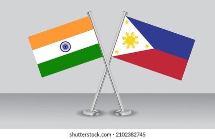 Crossed flags of Philippines and India. Official colors. Correct proportion. Banner design