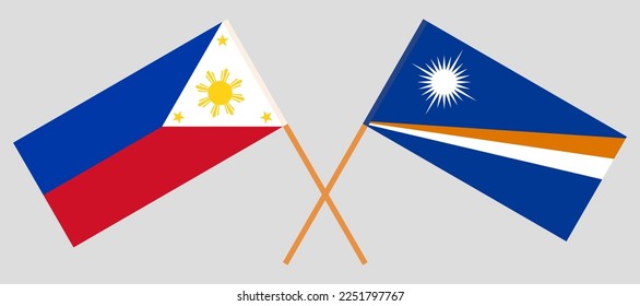 Crossed flags of the Philippines and Marshall Islands. Official colors. Correct proportion. Vector illustration
