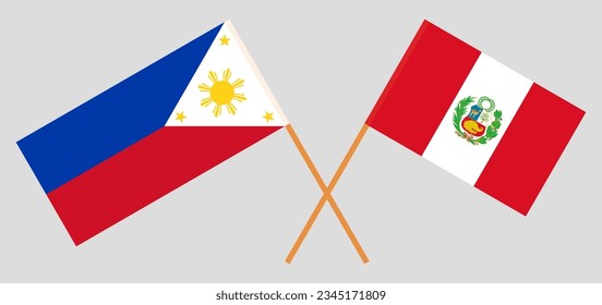 Crossed flags of the Philippines and Peru. Official colors. Correct proportion. Vector illustration
