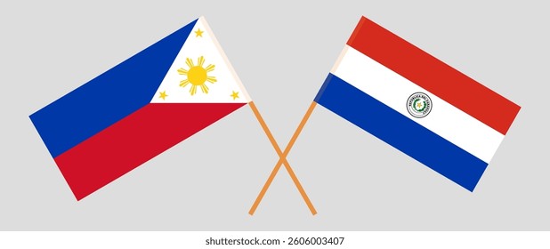 Crossed flags of the Philippines and Republic of Paraguay. Official colors. Correct proportion. Vector illustration.
