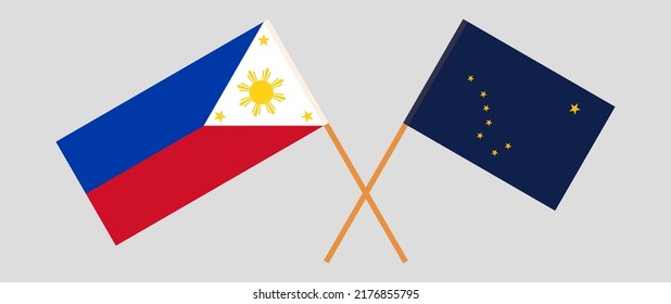 Crossed flags of the Philippines and the State of Alaska. Official colors. Correct proportion. Vector illustration
