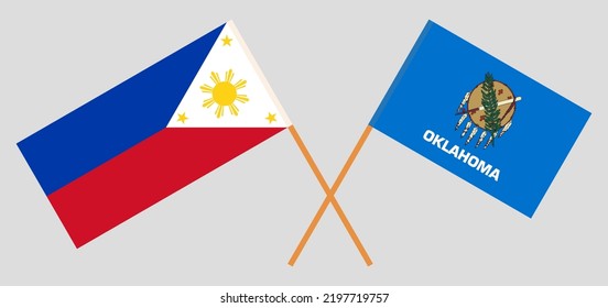 Crossed flags of the Philippines and The State of Oklahoma. Official colors. Correct proportion. Vector illustration
