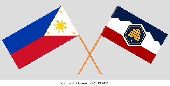 Crossed flags of the Philippines and The State of Utah. Official colors. Correct proportion. Vector illustration
