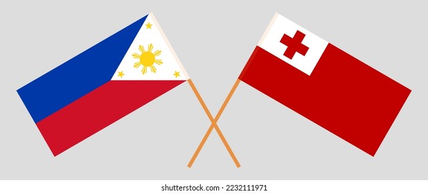 Crossed flags of the Philippines and Tonga. Official colors. Correct proportion. Vector illustration
