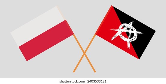 Crossed flags of Poland and anarchy. Official colors. Correct proportion. Vector illustration
