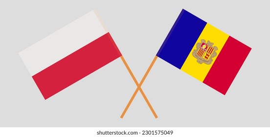 Crossed flags of Poland and Andorra. Official colors. Correct proportion. Vector illustration

