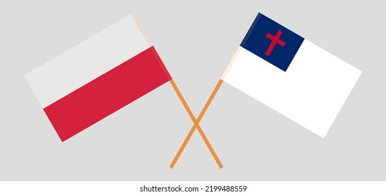 Banderas cruzadas de Polonia y cristiandad. Colores oficiales. Proporción correcta. Ilustración del vector