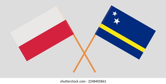 Crossed flags of Poland and Country of Curacao. Official colors. Correct proportion. Vector illustration
