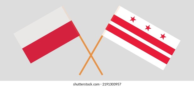 Crossed flags of Poland and the District of Columbia. Official colors. Correct proportion. Vector illustration
