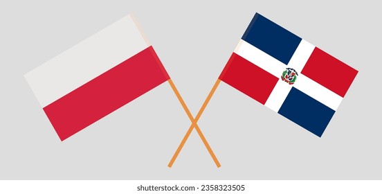 Crossed flags of Poland and Dominican Republic. Official colors. Correct proportion. Vector illustration
