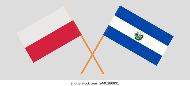 Crossed flags of Poland and El Salvador. Official colors. Correct proportion. Vector illustration
