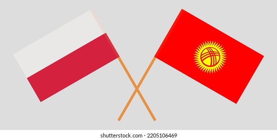 Crossed flags of Poland and Kyrgyzstan. Official colors. Correct proportion. Vector illustration
