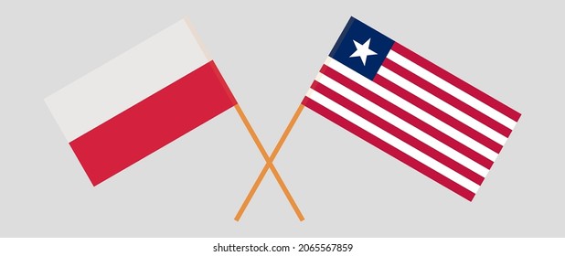 Crossed flags of Poland and Liberia. Official colors. Correct proportion