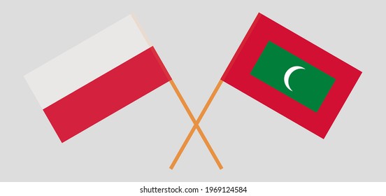 Crossed flags of Poland and Maldives. Official colors. Correct proportion