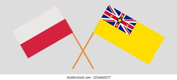 Crossed flags of Poland and Niue. Official colors. Correct proportion. Vector illustration
